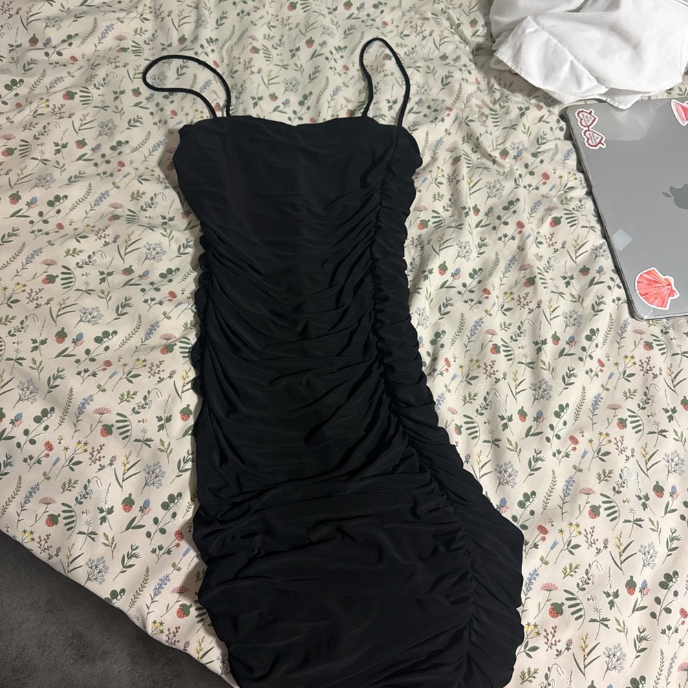 windsor black ruched mini dress